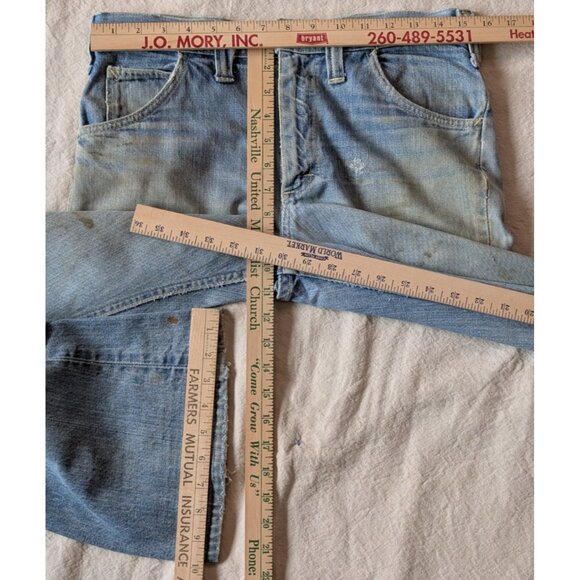 Vintage Lee Denim Flares 60s Patches Faded Worn Women's 30x30 Americana - Picture 8 of 9